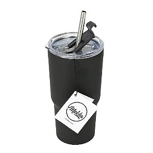 Copo Térmico Inox com Tampa Canudo Beezer 473ml - Preto