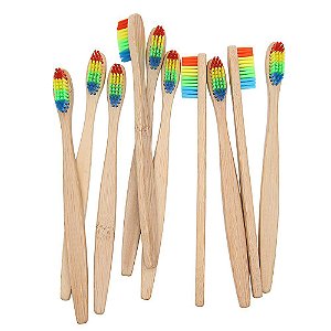 10 Escovas de Dente Ecológica Bambu - Cerdas Colors