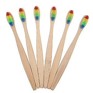 100 Escovas de Dente Ecológica Bambu - Cerdas Colors