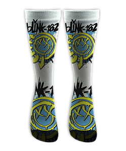 Meia Cano Alto - Blink 182 - White Blue