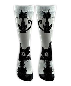 Meia Cano Alto -  Crazy Cat White