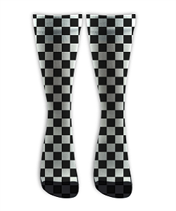 Meia Cano Alto - Quadriculada Branco e Preto