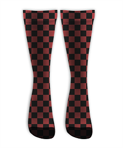 Meia Cano Alto - Quadriculada Vermelho e Preto