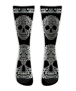 Meia Cano Alto - Skull Tribal Black