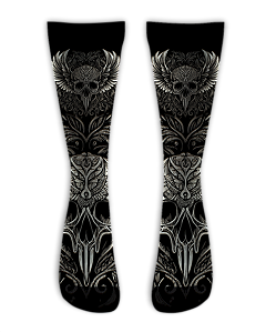 Meia Cano Alto - Skull Wings Black