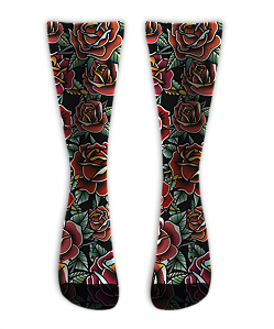 Meia  Cano Alto - Vintage Roses Black