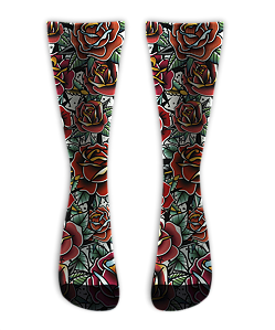 Meia  Cano Alto - Vintage Roses White