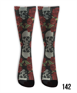Meia  Cano Alto - Caveirão Floral