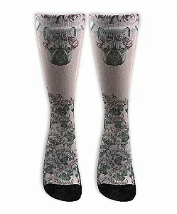 Meia  Cano Alto - Buldog Frances Floral