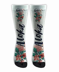 Meia  Cano Alto - Flamingo Aloha