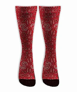 Meia  Cano Alto - Paisley Vermelha