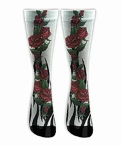 Meia  Cano Alto - Roses Flame White