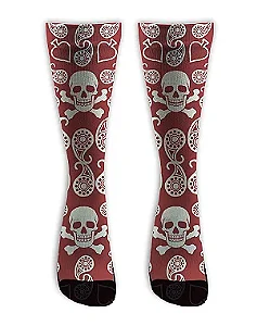 Meia  Cano Alto - Bandana Mexicana Caveira - Red