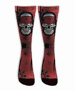 Meia  Cano Alto - Skull Bandana Red