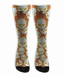 Meia  Cano Alto - Skull Flames Orange