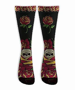 Meia  Cano Alto - Skull Rosa Black