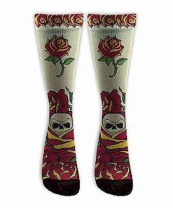 Meia  Cano Alto - Skull Rosa Off-White