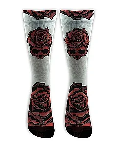 Meia  Cano Alto - Skull Roses White