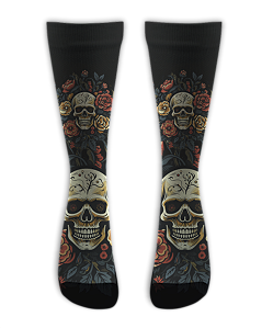 Meia  Cano Alto - Caveira Floral Black
