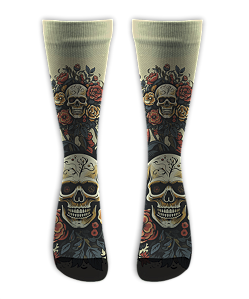 Meia  Cano Alto - Caveira Floral Crema