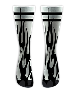 Meia  Cano Alto - Flames Black White Listras