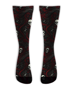 Meia Cano Alto - Skull Ornamental Red
