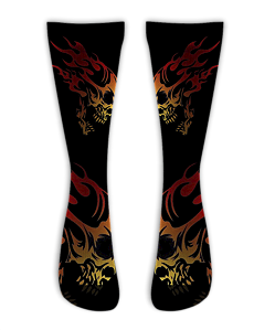 Meia  Cano Alto - Skull Flames Black