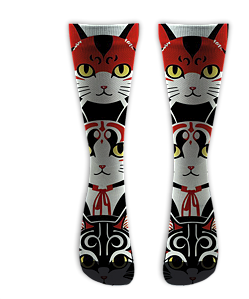 Meia  Cano Alto - Oriental Cat Red