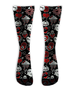 Meia  Cano Alto - Happy LOVE ME Skull