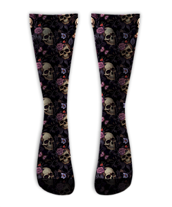 Meia Cano Alto - Skull Flowers Purple