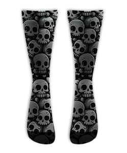 Meia  Cano Alto - Skull Happy Grey
