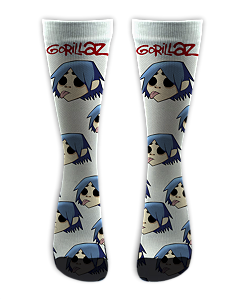 Meia  Cano Alto - Gorillaz Face White