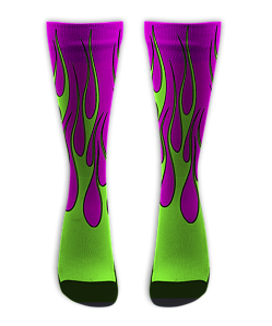 Meia Cano Alto - Flame Green and Pink
