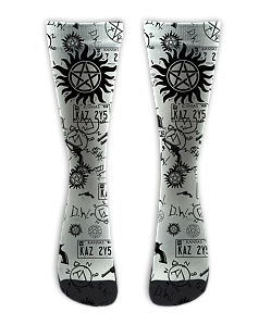 Meia Cano Alto - Super Natural Symbols White