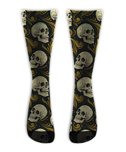 Meia Cano Alto - Vintage Gold Skull