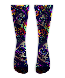 Meia Cano Alto - Catrina Rosas NEON