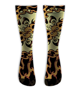 Meia Cano Alto - Skull Flames Old School