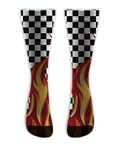 Meia Cano Alto - Quadriculado PB Flames