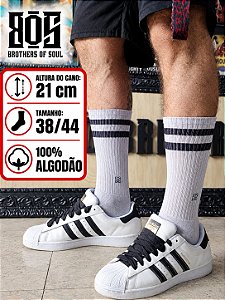 MEIA CANO ALTO ALGODÃO CINZA COM LISTRA PRETA
