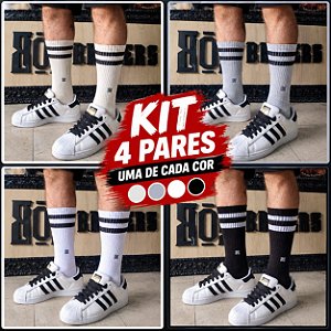 MEIA CANO ALTO ALGODÃO KIT 4 PARES