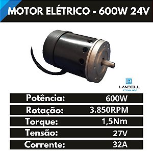 Motor Elétrico DC - 24V - 600W (0,8 HP) - Ventilado