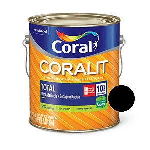 Esmalte base água Coralit Total Fosco Preto 3,6l - Coral