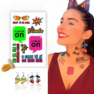 Kit Carnaval Tatuagem Temporária + Brinco MDF + Glitter 005