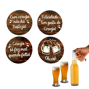 Kit Porta Copos MDF Cerveja Chopp Bolacha - Cheers 4 Peças
