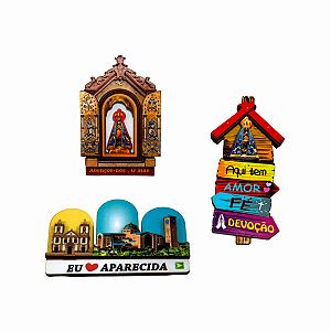3 Imãs Geladeira Mural Nossa Senhora Aparecida MDF 3D 02