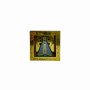 Imã Geladeira Mural Aparecida Dourada Pequena MDF 3mm