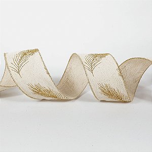 Rolo de Fita Aramada - Bege/Dourado - 6,3cm x 9m