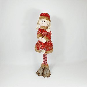 Boneca Menina em Pé - Vermelho/Bege - 56cm
