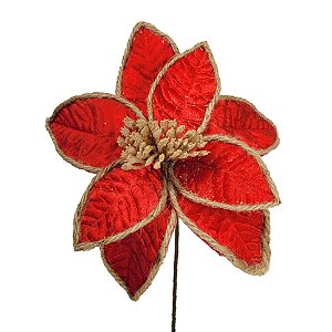 Flor Natalina Vermelha/Marrom - 30cm - Christa DeCoração