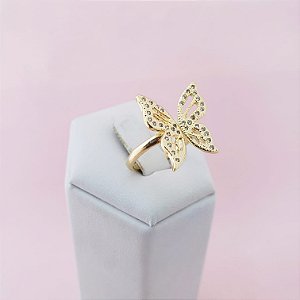 Anel butterfly ajustável banhado a ouro